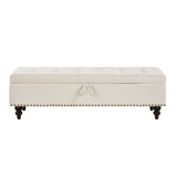 59" Bed Bench Ottoman with Storage Beige Fabric W1097124941