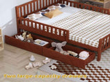 Twin Size Wood Platform Bed with Guardrails on Both Sides and Two Storage Drawers, Walnut N733P172696D