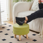 ZUN Storage Ottoman, Modern Round Footrest with Soft Padded Seat, Teddy Velvet Footstool with Wood Legs, 60616356