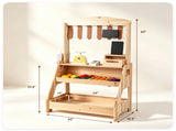 2-in-1 Kids Outdoor Mud Kitchen & Farmers Market Stand, Carbonized Fir Wood Pretend Grocery Store 38364671