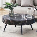 ZUN 31.5" Black Marble-Patterned MDF Round Coffee Table with black Metal Legs.Adjustable Feet,Coffee W1151P205777