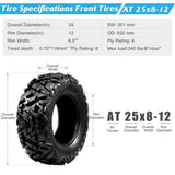 ZUN Complete Set of 4 All Terrain ATV UTV Tires 25x8-12 Front & 25x10-12 Rear 6PR Tubeless 87563144