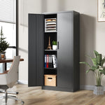 ZUN 71"H Metal Garage Storage Cabinet, Black Tool Steel Locking Cabinet with Doors and 3 Shelves, Tall 81017127