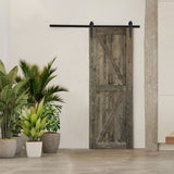 ZUN 30 in. x 84 in. Sliding Barn Door with 5FT Barn Door Hardware Kit & Handle ,K Frame,Solid Spruce 82569458