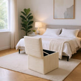 Beige Corduroy Storage Ottoman with Rubber Feet Compact Soft Cube Seat, 424244cm 02586993