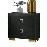 Modern 1pc Nightstand Black Color Center Glide 2-Drawers Bedside Table Square Pulls Bedroom B2741P324374