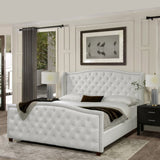 ZUN Marcella Upholstered Shelter Headboard Bed Set, King, Bright White Polyester B2719P238227