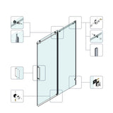 60*72"Fixed & Sliding Shower Door, Square Tube Hardware, Clear Glass Shower Door, 3/8 SGCC T3177P320612