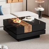 ZUN ON-TREND 31.4'' x 31.4'' Square Coffee Table with Sliding Tabletop, High Gloss Center Table with N721P180696B