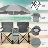 Portable Outdoor 2-Seat Folding Chair with Removable Sun Umbrella Grey 17431575