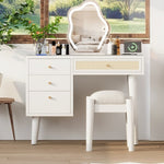 ZUN 39" Retro Bohemian Style Wooden Makeup Vanity Set with Charging Plug&USB Port and Stool, Dressing N733P180011K