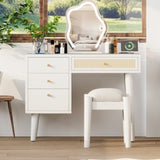 ZUN 39" Retro Bohemian Style Wooden Makeup Vanity Set with Charging Plug&USB Port and Stool, Dressing N733P180011K