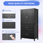 ZUN Bathroom Storage Cabinet, Cabinet with Two Doors and Drawers, Adjustable Shelf, MDF Board, Black 61107044