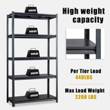 72" H Adjustable Garage Shelves, 5-Tier Heavy Duty Shelving Unit, 2200LBS Wide Metal Utility Storage 06243452