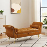 Brown, PU Leather, Metal Feet Upholstered Ottoman Bedroom Lounge Ottoman Flip Top Storage Sofa Bench 59534412