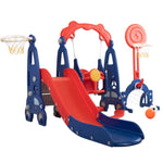 ZUN 5 in 1 Slide and Swing Playing Set, Toddler Extra-Long Slide with 2 Basketball Hoops, Football, W2181P149199