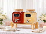 2 Pack 1 Gallon Beverage Dispenser, Glass Drink Dispenser with Wood Stand for Parties 80389657