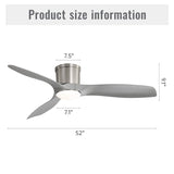 ZUN 52 Inch Flush Mount Ceiling Fan with Dimmable Led Light 3 ABS Fan Blades Reversible DC Motor For W934P211139