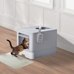 ZUN Large Enclosed Cat Litter Box with Lid Cover, Detachable Cat Toilet with Litter Scoop & Slide Out 04861288