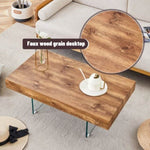 ZUN Natural Style MDF Coffee Table - 39.3"x21.6" with Tempered Glass Legs.Density Board W1151P233514