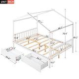 ZUN Full Size House Platform Bed with Two Drawers,Headboard and Footboard,Roof Design,White 45714852