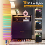 ZUN FCH Double Door 6-Layer Shoe Cabinet with High Foot LED Lights Particle Board 80*38*90cm Black 37595118