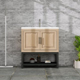 32" Bathroom Vanity White Ceramic Sink & Hot and Cold Faucet , Freestanding Bathroom Cabinet W688P224389