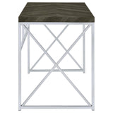 ZUN Rustic Grey Herringbone and Chrome Writing Desk B062P153674