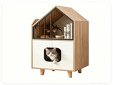Natural & White Hidden Cat Litter Box Furniture, Elevated Cat Lounge Top Enclosed Cat Washroom 77964304