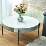 Modern Round White & reall wood color Coffee Table Drawers and metal legs,Drum Coffee Table W1911P269601