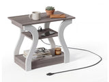 3-Tier End Table with Charging Station, Slim Side Table with USB Ports & Outlets, Modern Nightstand 69677062