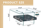 31.4 Inch Modern Two-Tier Square Coffee Table - An Elegant Combination of Clear Glass and Black W1151P232659