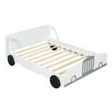 Full Size Car-Shaped Platform Bed with Wheels,White WF311753AAK