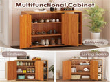 Adjustable Shelf Shoe Cabinet, 2-Door Enclosed 3-Tier Open Storage Organizer for Entryway-Natural 76717019