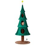 ZUN 65in Large Tall Christmas Tree Cat Tower with 3 Cat Houses, Soft Fleece Cat Tree with Teaser Toy & 27065148