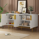 TREXM Modern Elegant 4-door Sideboard Gold Metal Handle Buffet Cabinet for Dining Room, Living Room, WF304382AAK