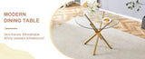 ZUN Round clear glass dining table with a unique shape for 4-6 people, with ring-shaped gathered gold W1151P208338