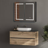LED Bathroom Wall Cabinet, Double Door Bathroom Mirror Cabinet, Black 60402434