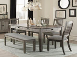 Wood Frame Dining Bench 1pc Antique Gray Finish Frame With Neutral Tone Gray Fabric Seat B01143833