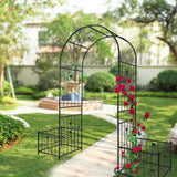 ZUN Metal Garden Arch with two plant stands 79.5'' Wide x 86.6'' High Climbing Plants Support Rose Arch W158681135