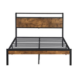 Full Size Metal Platform Bed Frame with Wooden Headboard and Footboard with USB LINER, No Box Spring W31183489