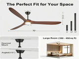 70in ceiling fan with lights, comes with wall control and remote, six-speed reversible motor, three W3775P566868