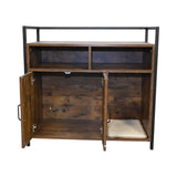 Rustic Brown Wooden Cat Litter Box Enclosure, Spacious Hidden Cat Litter Box with Scratching Mat W1412P271588