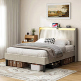 Full Size Platform Bed Frame with Fabric Upholstered Headboard and Wooden Slats Support 20884714
