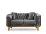 Vanessa Loveseat in Grey and Gold with Fabric button-tufted velvet upholstery Finish 698781499122
