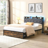 Full Bed Frame with Storage, Bed Frame with LED Lights Upholstered Headboard and 2 Drawers, USB & W311P284695