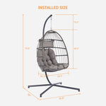 ZUN Outdoor Garden Rattan Egg Swing Chair Hanging Chair Light Gray Cushion W874126284