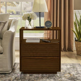 Mid Century Modern Nightstand with Charging Station & Outlet Hole & 2 Solid Wood Drawers, Louver W1801P303385