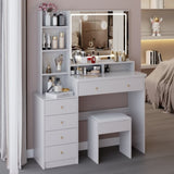 41" Large Size Left Bedside Cabinet Vanity TableCushioned Stool, Extra Large Touch Control LED W3258P296779