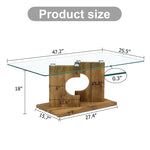 ZUN A rectangular modern and fashionable coffee table with tempered glass tabletop and wooden color MDF W1512P245592